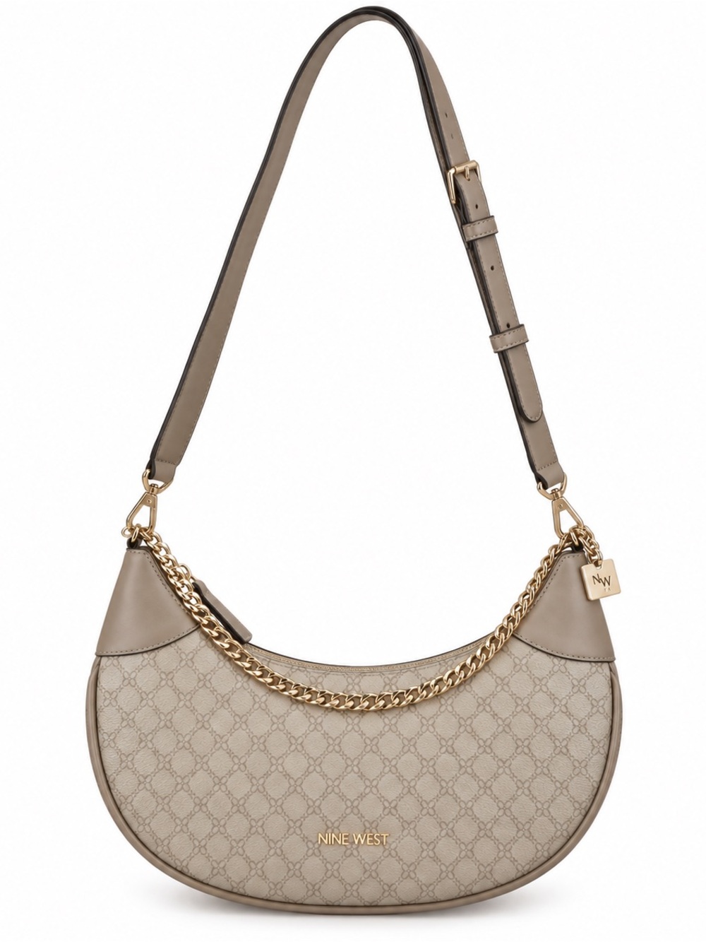 Nine West Taupe Crescent Chain-Detail Shoulder Bag